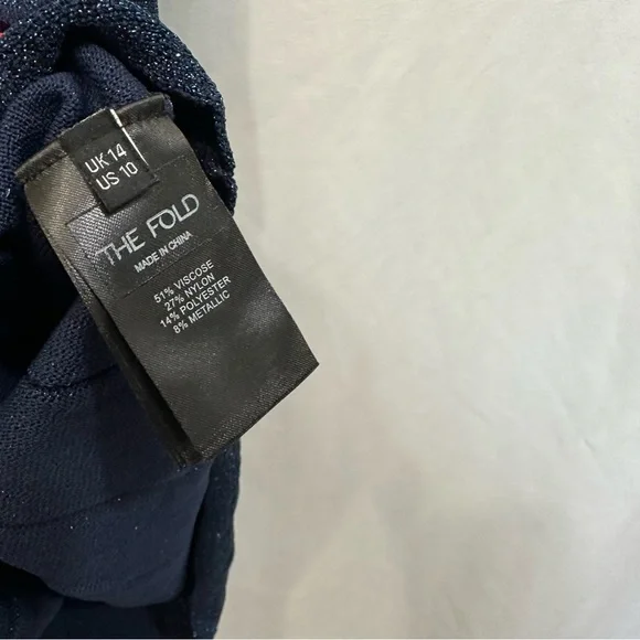 THE FOLD London Lumia Knitted Long Sleeve Pleated Midi Dress in Metallic Blue - Picture 12 of 16